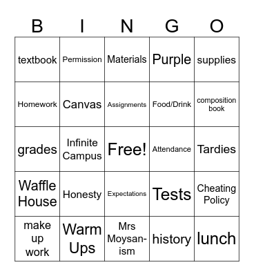 Syllabus Bingo :) Bingo Card