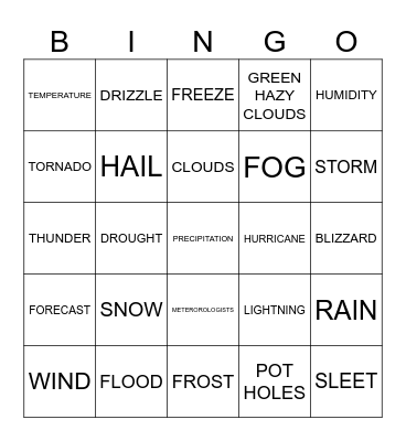 WET WEATHER DAY Bingo Card