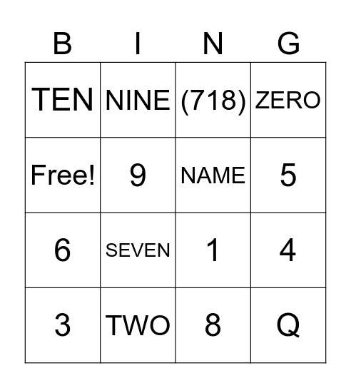 ESL INTRO Bingo Card