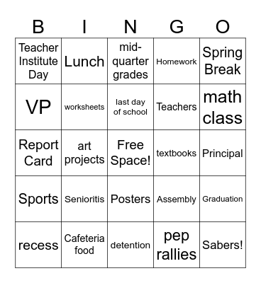 2nd Semester Bingo Card