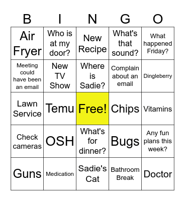 Monday Call Bingo Card