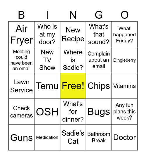 Monday Call Bingo Card