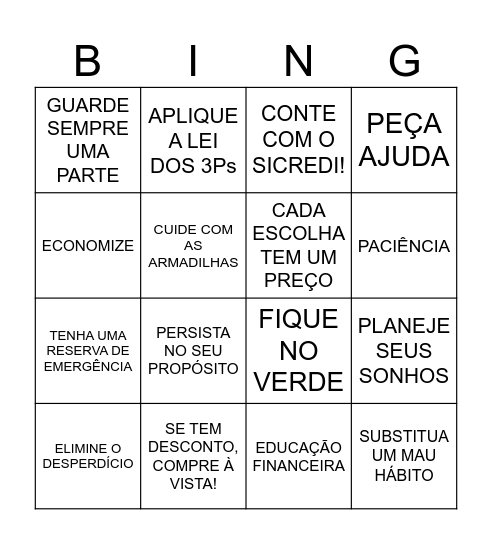 Educação Financeira Bingo Card