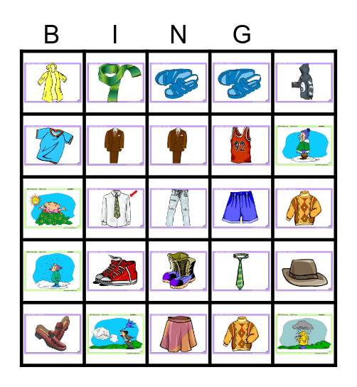 Clothing/Weather BINGO Card