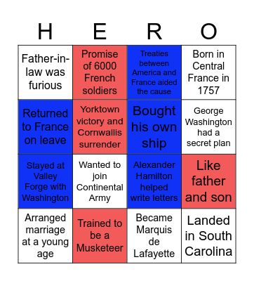 MARQUIS DE LAFAYETTE Bingo Card
