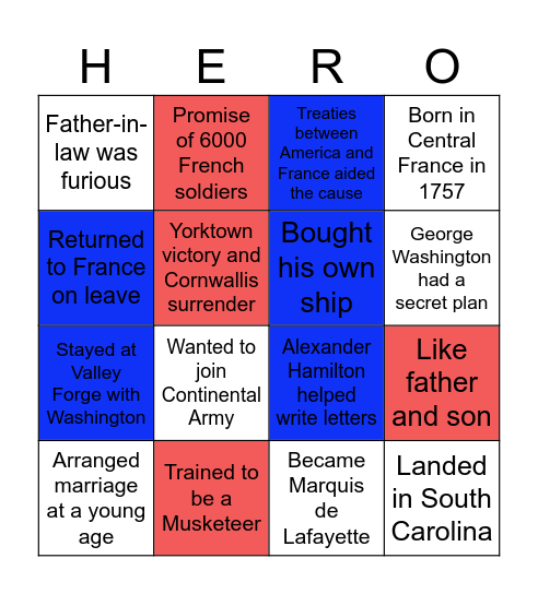 MARQUIS DE LAFAYETTE Bingo Card