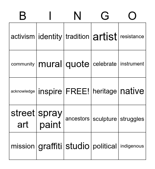 Street Art Bingo Card
