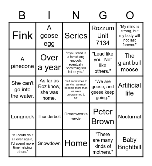 THE WILD ROBOT Bingo Card