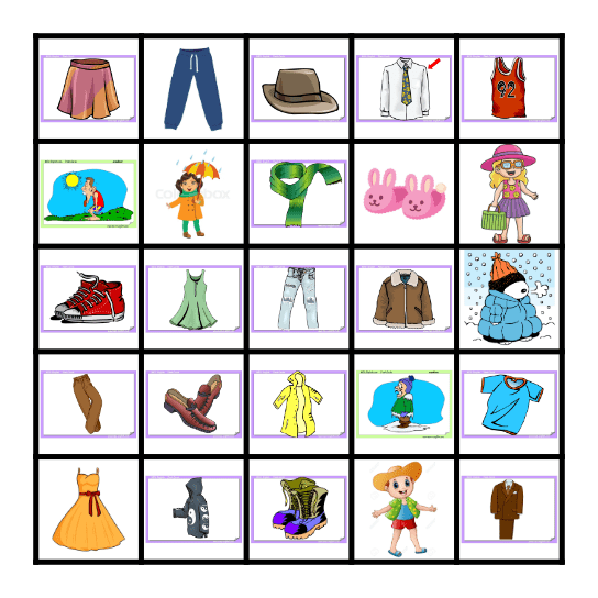 Clothing/Weather BINGO Card