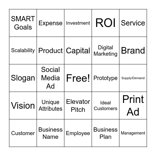 Entrepreneurship Bingo Card