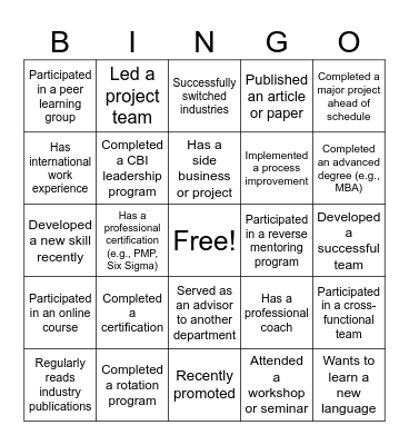 Career Development Bingo Card