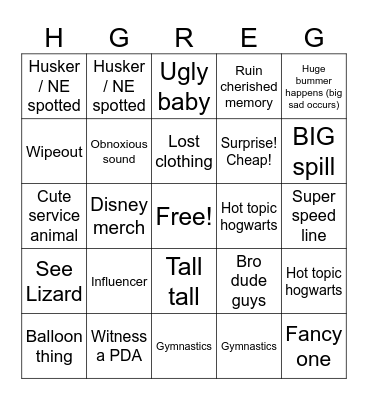Universal StudiBingos Day 4 Bingo Card