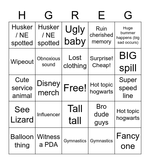 Universal StudiBingos Day 4 Bingo Card