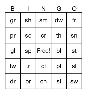 40            Digraph and Beginning Blends Bingo Card