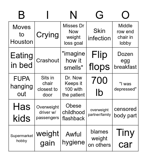 600 lb life Bingo Card
