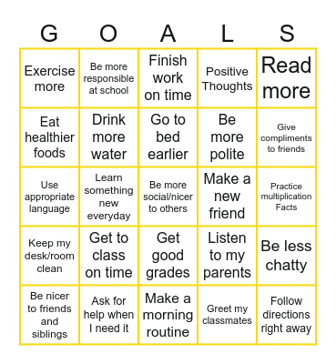 New Year! New Me! Bingo Card