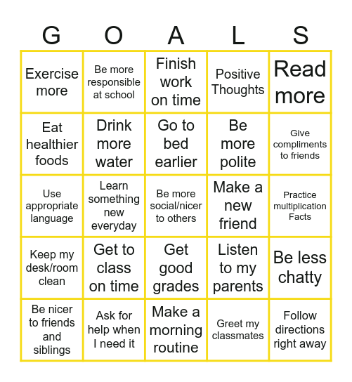 New Year! New Me! Bingo Card