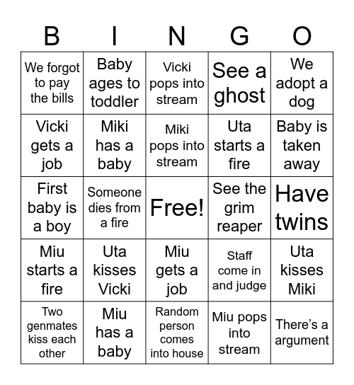 uta's unhinged Bingo Card