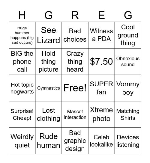 Universal StudiBingos Day 4 Bingo Card