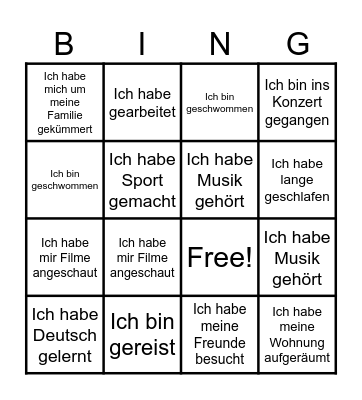 Ferien Bingo Card