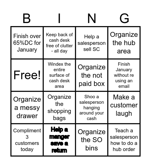 CASHIER BINGO!!! Bingo Card