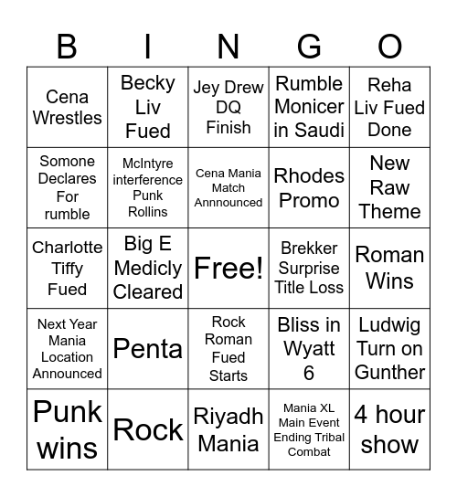 Raw On Netflix Bingo Card