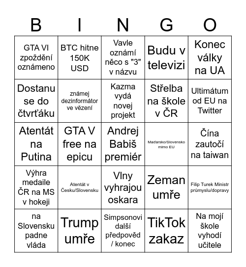 2025 Bingo kartička Bingo Card