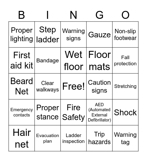 SAFETY BINGO Card