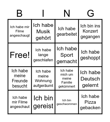 Ferien Bingo Card