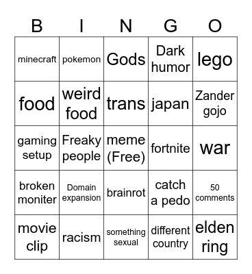 Instagram bingo Card