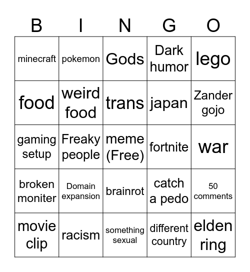 Instagram bingo Card