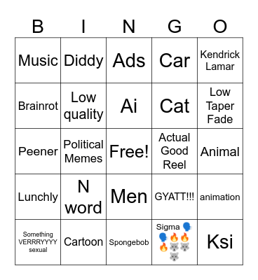 Instagram bingo Card