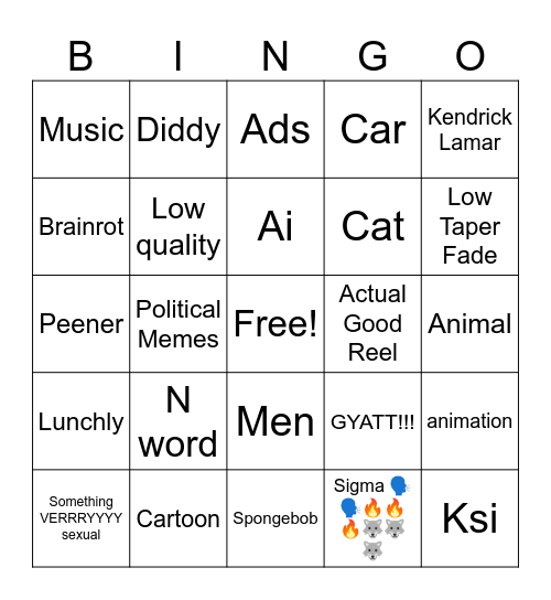 Instagram bingo Card