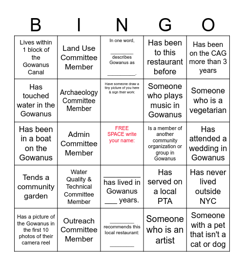 Gowanus CAG Bingo Card