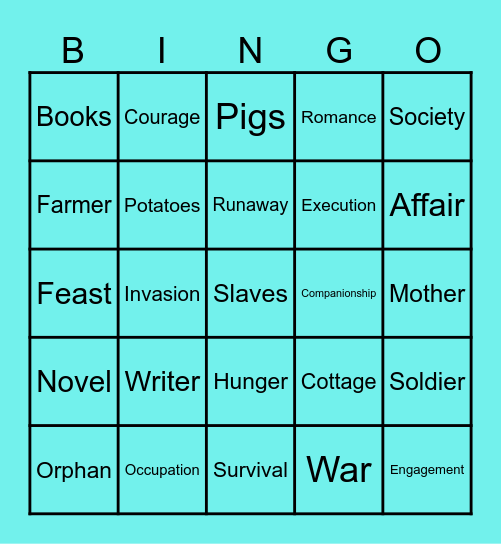 Guernsey Literary and Potato Society Bingo Card
