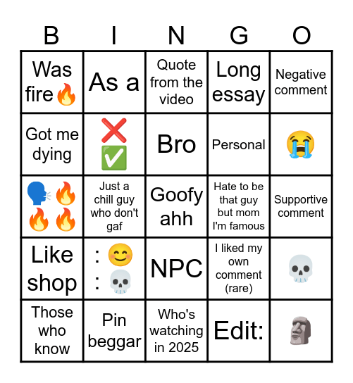 My bingo card Bingo Card