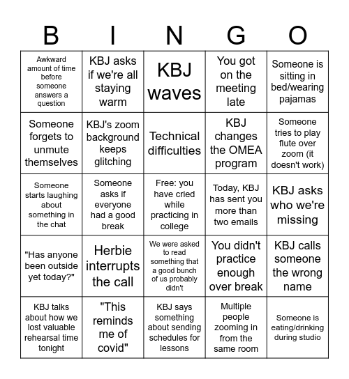 Flute Studio Zoom 2025 Bingo Card