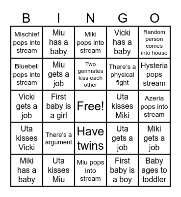 Uta Unhinged Bingo Card