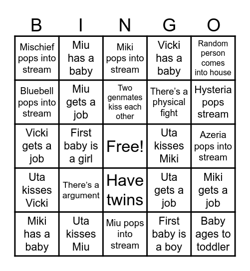 Uta Unhinged Bingo Card