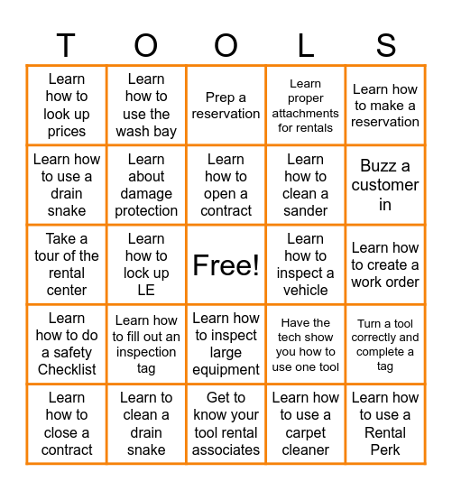 Tool Rental Appreciation Week Bingo Card