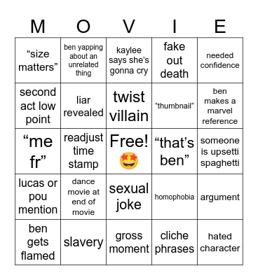 Movie Night Bingo Card
