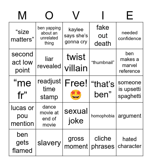 Movie Night Bingo Card