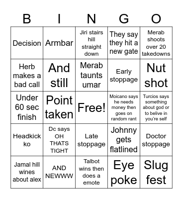UFC 311 Bingo Card