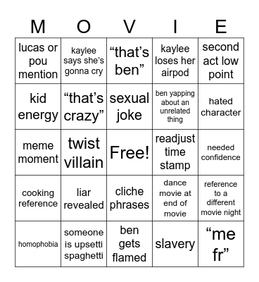 Movie Night Bingo Card