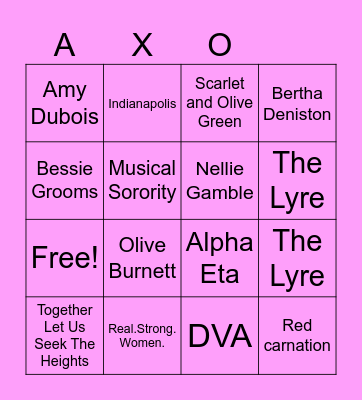 Alpha Chi Omega Bingo Card