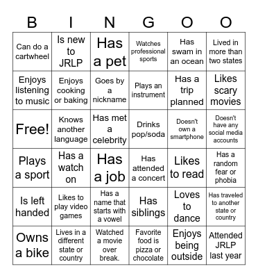 Getting to Know You Bingo Card