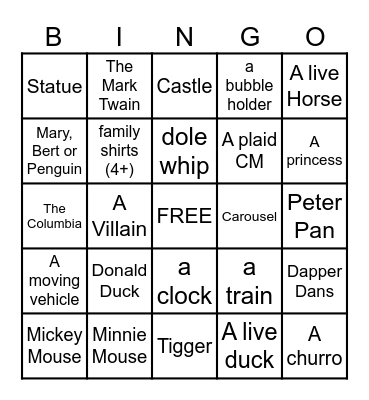 Disneyland 2025 Bingo Card