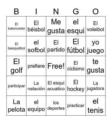 Deportes Bingo Card