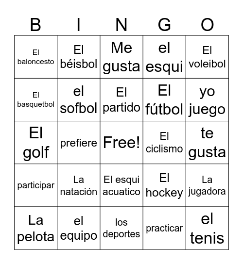 Deportes Bingo Card