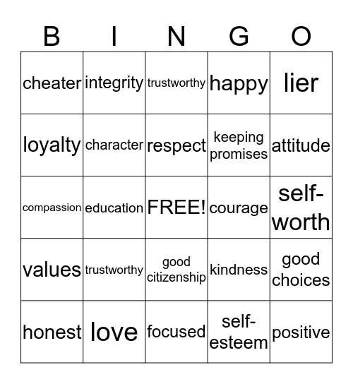 CHARACTER  Bingo Card